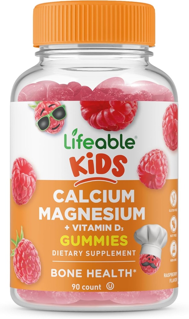Livbare barn Kalsium Magnesium og vitamin D Gummies | Great Tasting Kids Kalsium Gummies | for tann og bein helse | Bein styrke kosttilskudd for barn | 90 Gummies