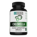 Zhou Chlorella Tablets - Chlorella Supplement, Chlorophyll Vitamins, Pure Green Algae Superfood, Nutrient Rich Super Food Pills, Broken Cell Wall - 120 Vegan Tablets