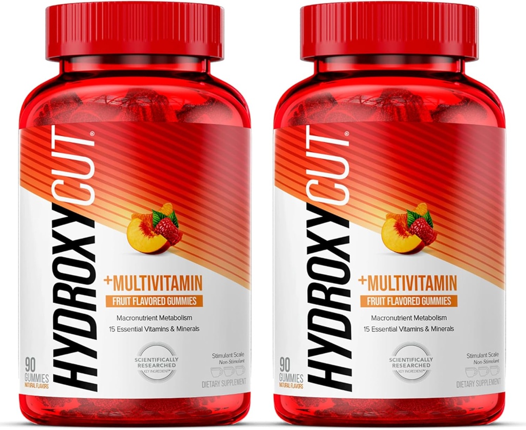 Hydroxycut Gummies (Paqueo de 2) - 99% libre de cafeína - Metabolize carbohidratos, proteínas e graxas - inclúe 15 vitaminas esenciais e minerais - para mulleres e homes