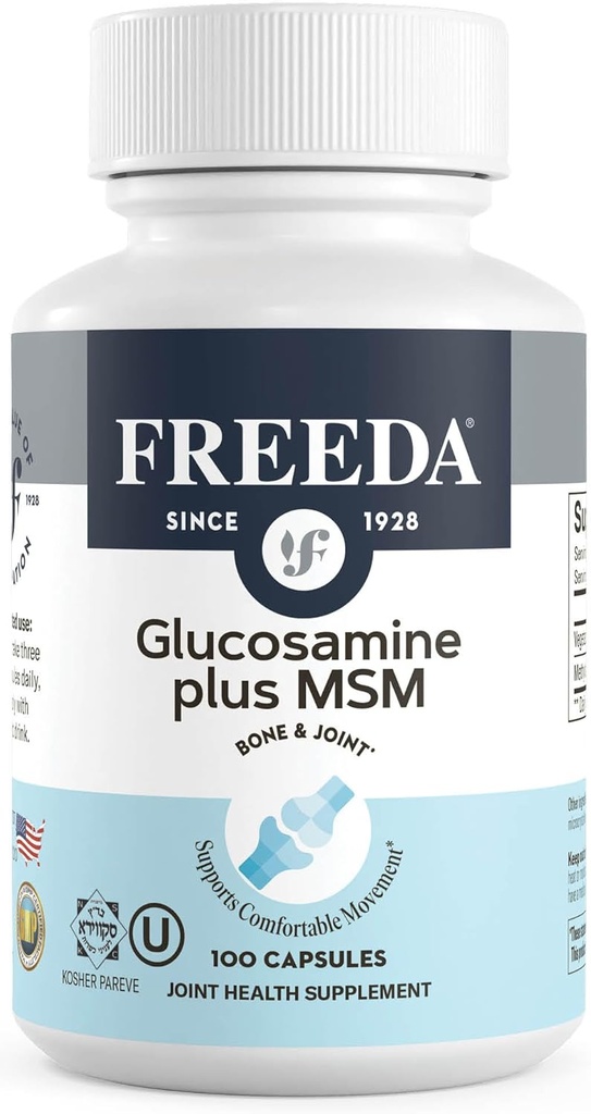 FREEDA Glucosamine MSM - Vegan Joint Flexibility & Mobility Supplement - Vegetarian Glucosamine Without Shellfish - Supports Joint Function - Third-Party Tested - (100 капсул)
