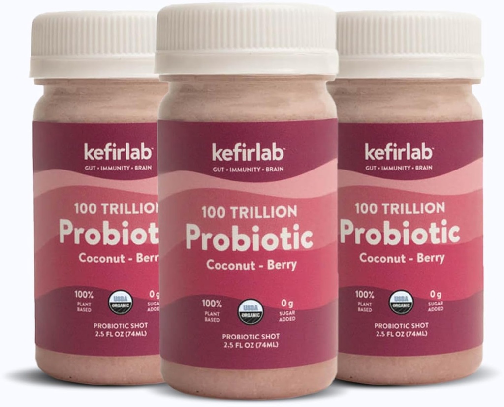 KefirLab Probiotics 100T KSV - 36 Trans - Vegan & Organic - Support Digestion, Immune System, Smegenų sveikata, Mud & Stress. Berry (16-Pack)