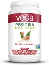 Vega Protein and Greens, Salted Caramel, Vegan Protein Powder, 20g Landareetan oinarritutako proteina, Behe Carb, Keto, Dairy Free, Gluten Free, Ez GMO, Pea Protein for Women and Men, 1.7 Pound (25 zerbitzatu)