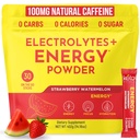 Keto Vitals Electrolyte Energy Drink Powder Packets - Electrolyte Supplement with 100mg Natural Caffeine, L Theanine & Organic Lion's Mane Extract - Strawberry Watermelon Keto Powder Packets, 30 Count