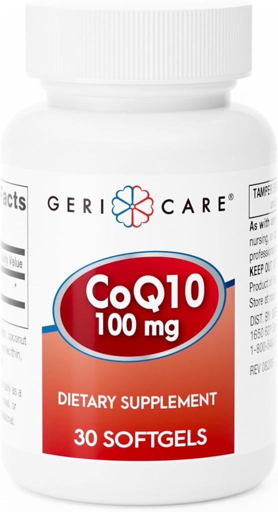 GeriCare CoQ10 100mg Softgels - High Absorption Co Q 10 Supplement - Erraza Q10 Coenzyme for Men, Women and Elderly - 1 Month Supply, 30 Count - Travel Friendly