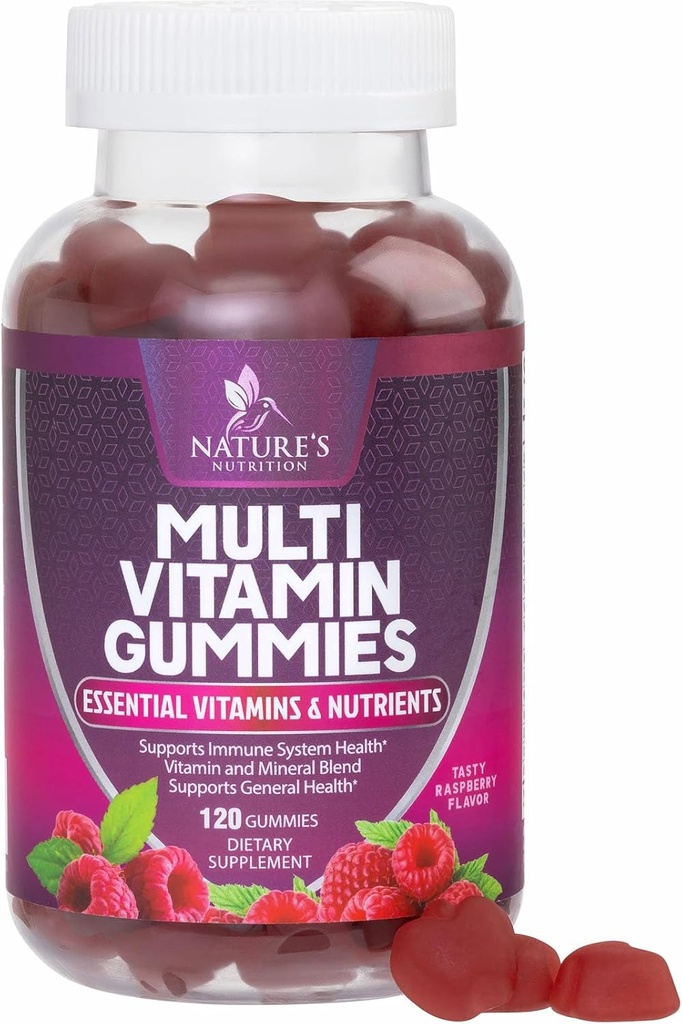 Monivitamiini Gummies for Adult vitamiins A, C, D, B12 - Gummy Multivitamiinit päiväravitsemukseen tukea vitamiineja & Minerals for Women & Men, Nature's Multi VIT Vitamiini - 120 Gummies
