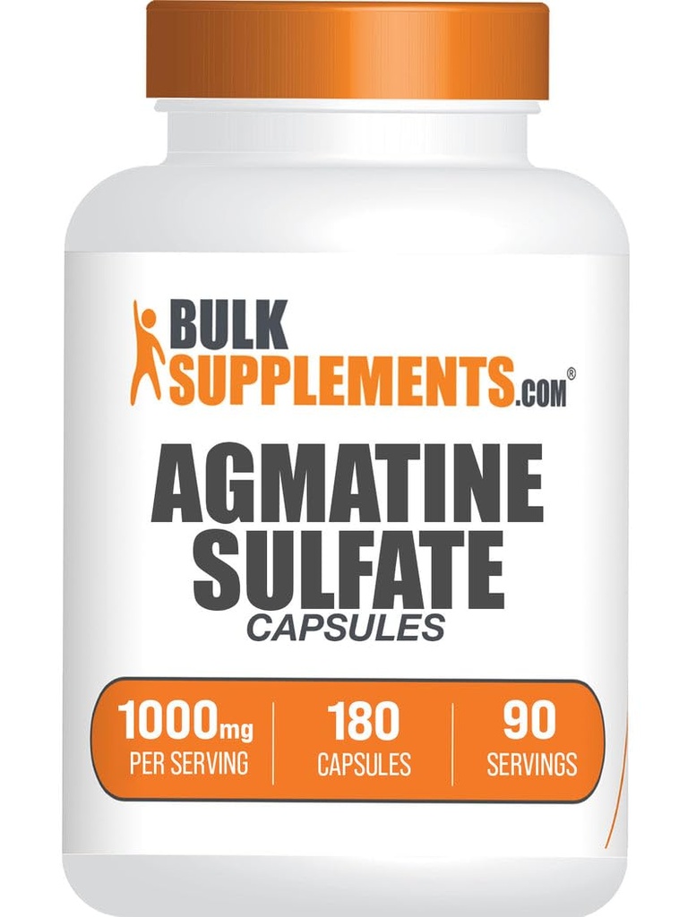 BulkSupplements.com Agmatine Sulfate Capsules - Nitric Oxide Supplement, Agmatine Supplement - Gluten Free, 2 Capsules per Serving, 180 Count (Pack of 1)