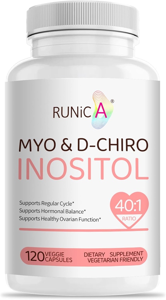 Myo-Inositol & D-Chiro Inositol Supliment pentru femei - Ideal 40:1 Raport -Suport Hormon Echilibru & Fertilitate & Sanatate ovariana - Capsule cu pulbere Vegana - 120 Capsule 30-Day