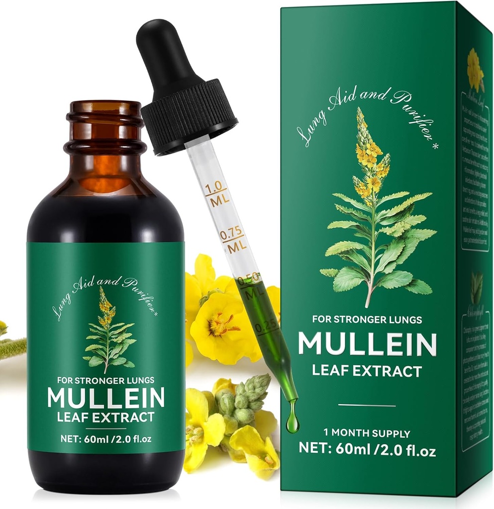 Mullein Leaf ekstrakt,Mullein dråper for lunger,Naturlig rengjøring,Mullein Leaf væske ekstraksjon Supplement,Vegetarian sunn livsstil, 2 FL OZ