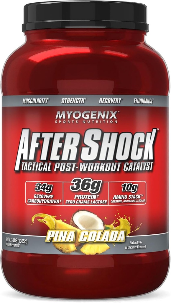 Myogenix Aftershock Post Workout - Muscle Growth Whey Protein Powder - Speeds Up Muscle Growth and Recovery - Joint Health and Replenishes Glycogen - Pina Colada, 3 lbs