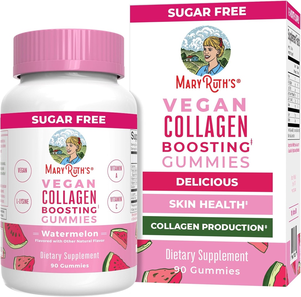 MaryRuth Organics Vegan Collagen for Women & Men, Collagen Boosting Gummies, ihonhoito, Lysiini, C-vitamiini, A-vitamiini, Amla, lisähiukset ja iho, vegaaninen, ei-GMO, gluteeniton, 90 tarjoilua