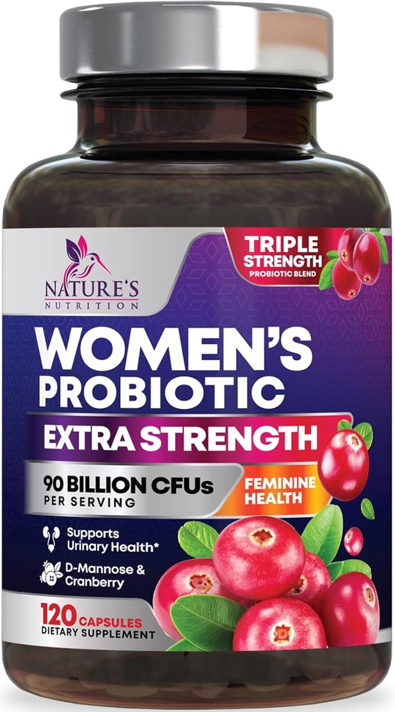 Probiotics for Women Digestive Health Support - 90 מיליארד CFU Women's Probiotic, 16 Strains, Cranberry, Vaginal Probiotic with Prebiotics, PH, Immune, Urinary, & Feminine Health Support, 120 קפסולות