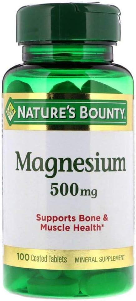 Naturens Bounty Magnesium, 500 mg belagda tabletter, mineraltillskott, stöder ben- och muskelhälsa, glutenfri, vegetarisk, 100 greve (Pack of 3)