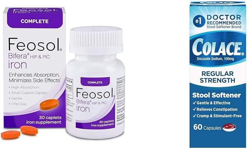 Feosol Complete Iron Supplement 30 Count and Colace Stool Softtener 60 Count Bundle