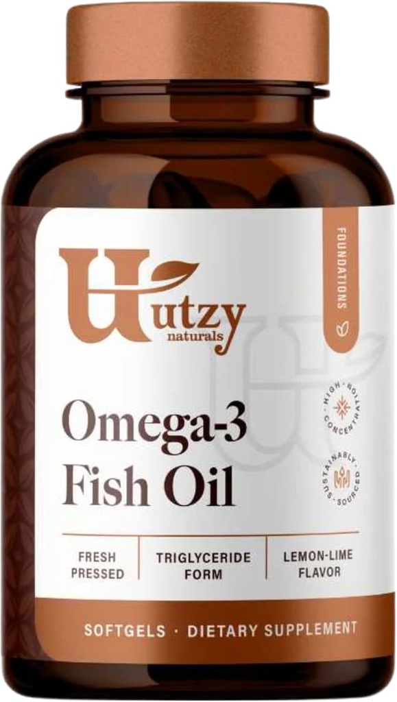 Utzy Naturals Omega-3 Fish Oil ← 800 mg Omega-3 Silencio con EPA y DHA Silencio Natural Lemon Flavor ← 60 Softgels