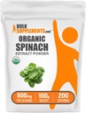 BulkSupplements.com Extract de Spanac organic pulbere - Spanac organic pulbere din extract de frunze, Supliment vegetal - Gluten gratuit, 500 mg per Serving, 100g (3.5 oz) (Pachet de 1)