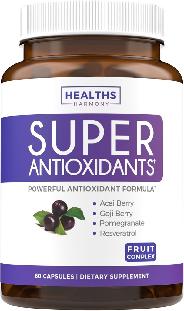 Qadınlar və Kişilər üçün Super Antioksit - Yüksək Potency Herbal və Acai, Goji, Pomegranate, Yaşlıberry və Skin Care & Immune Support - Vegan & Non-GMO - 60 Kapsüller
