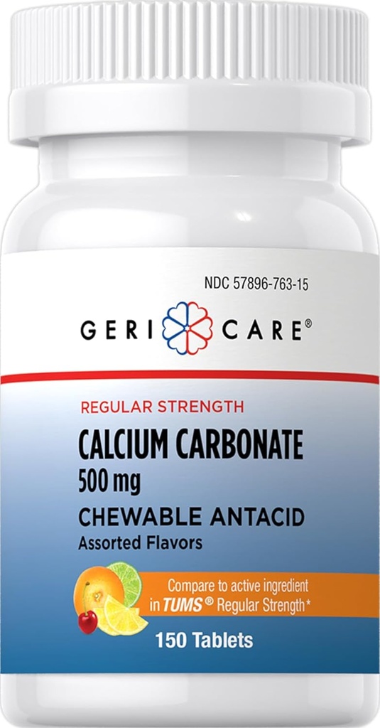 Gericare Calcium Carbonat 500 mg tyggetantacida, 150 greve (pakning med 1 pakke)