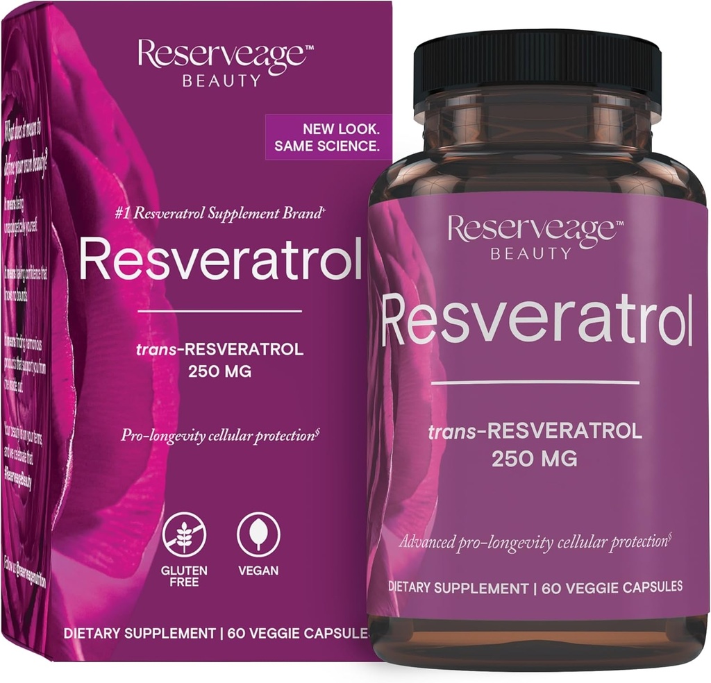 Reservage Beauty Resveratrol 250 mg - Melhor Trans-Resveratrol - Vegan Suplemento Antioxidante para Celular & Saúde do Coração - Aids Envelhecimento saudável & Saúde Imune - 60 Cápsulas Vegetais