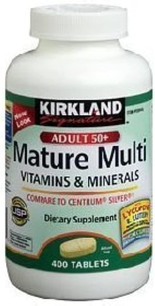 Kirkland Signatur Eldre flervitaminer og mineraler med Lycopen og Lutein 400 tabletter - Sammenligne med Centrum Silver