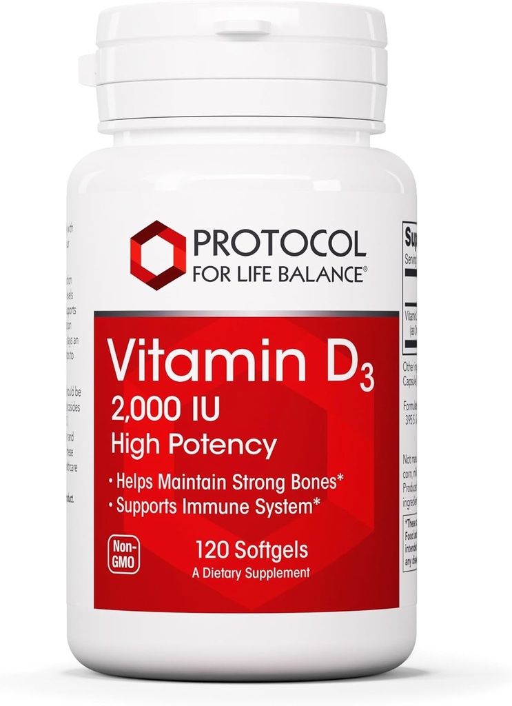 Protocol Vitamine D3 2000 IE - Immuunondersteuning, gezonde botten en tanden - 120 Softgels