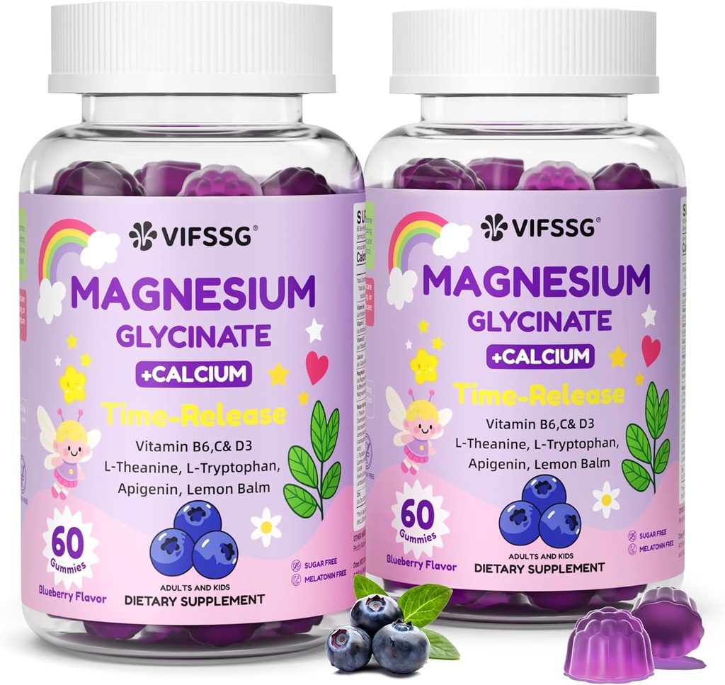 Magnesium Glycinate Gummies עבור מבוגרים & ילדים 4, 2 Pack סוכר חינם Magnesium Bisglycinate תוספת 400 / 200 מ"ג עם L האננין, Chamomile, לימון Balm עבור תמיכה הערב & Bed Routine 120 חניכיים