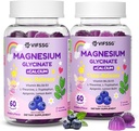 Magnesium Glycinate Gummies for voksne & Børn 4 +, 2 Pack Sugar Free Magnesium Bisglycinate Supplement 400 / 200mg med L Theanine, Kamille, Lemon Balm for Aften Support & Sengetid Rutin 120 Gummies