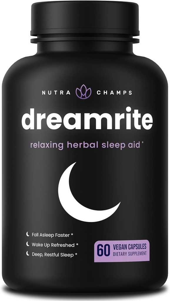 NutraChamps 10-in-1 Natural sleep Aids for Adults - Melatonin, Lemon Balm 1000mg, Chamomile 400mg, Valerian Root 600mg, L Theanine, L Tryptophan, GABA, Magnesium sleep Aid