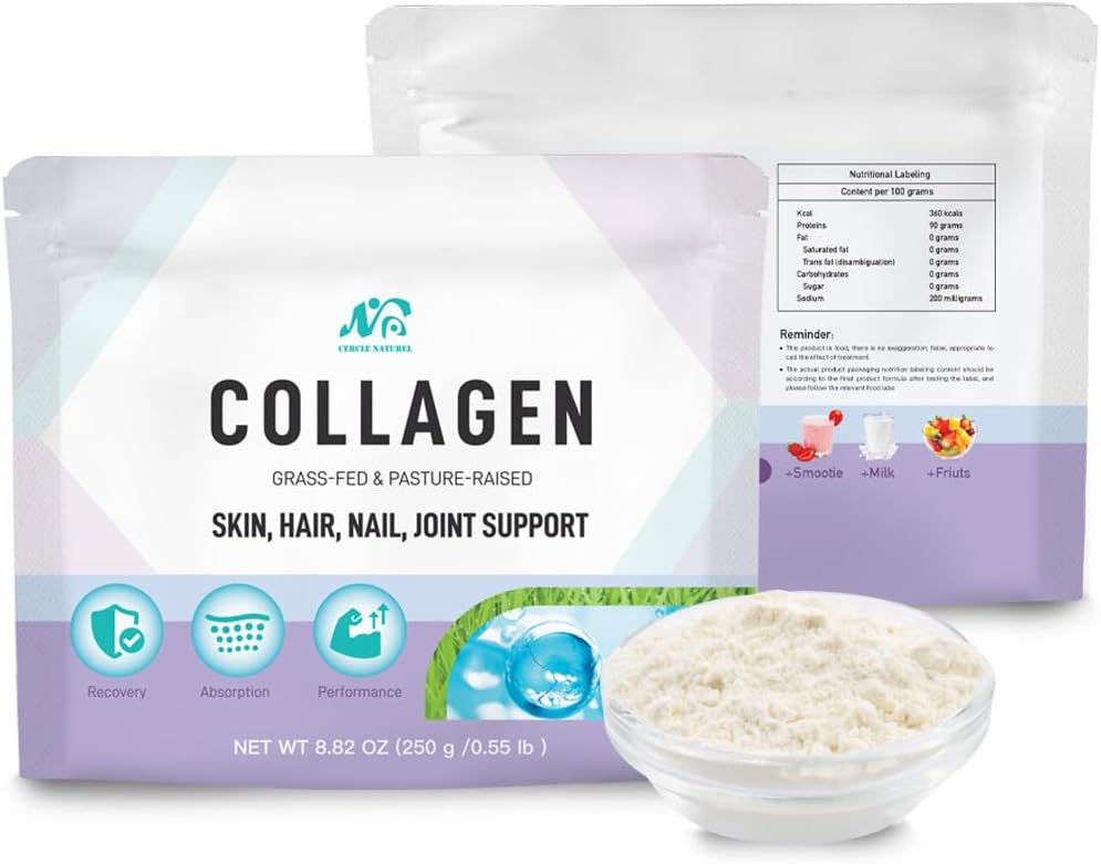 Cercle Natural Multi Collagen Peptides Powder Unmariored, Plus C-vitamiini & biotiini, saksalainen hydrolysoitu naudan kollageeni, tukee hiuksia, ihoa, kynsiä ja niveliä naisten & miesten - 8.82 oz