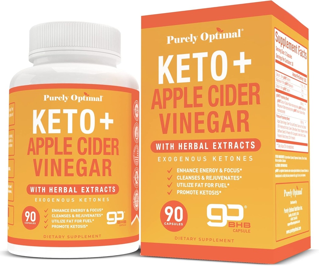 Purely Optimal Keto + ACV Capsules with BHB - Supports Energy, Cleanse and Digestive Health - Advanced Keto supplement for a Balanced Lifestyle - 90 Capsules