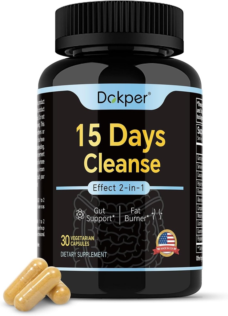Natural Cleanse Detox, 15 dagar 2-i-1 Gut Support, Colon Cleanse för män och kvinnor, Senna Leaf, Cascara Sagrada, Psyllium Seed Husk Powder, Aloe Vera Extract, 30 kapslar