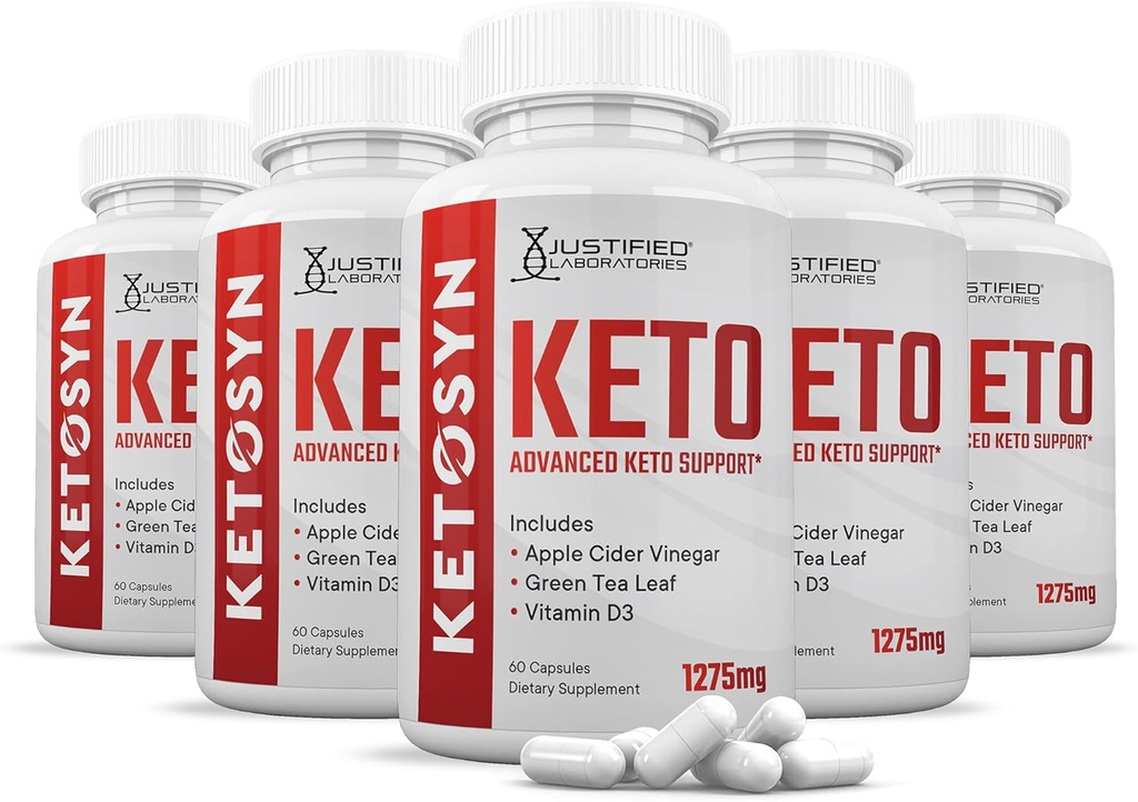 (5 упаковок) Ketosyn Keto ACV Pills 1275MG Keto Support Blend Capsule Alternative to Keto ACV Gummies Formulated with Apple Cider Vinegar Extra Virgin Olive Oil Powder Green Tea Leaf 300 Capsules
