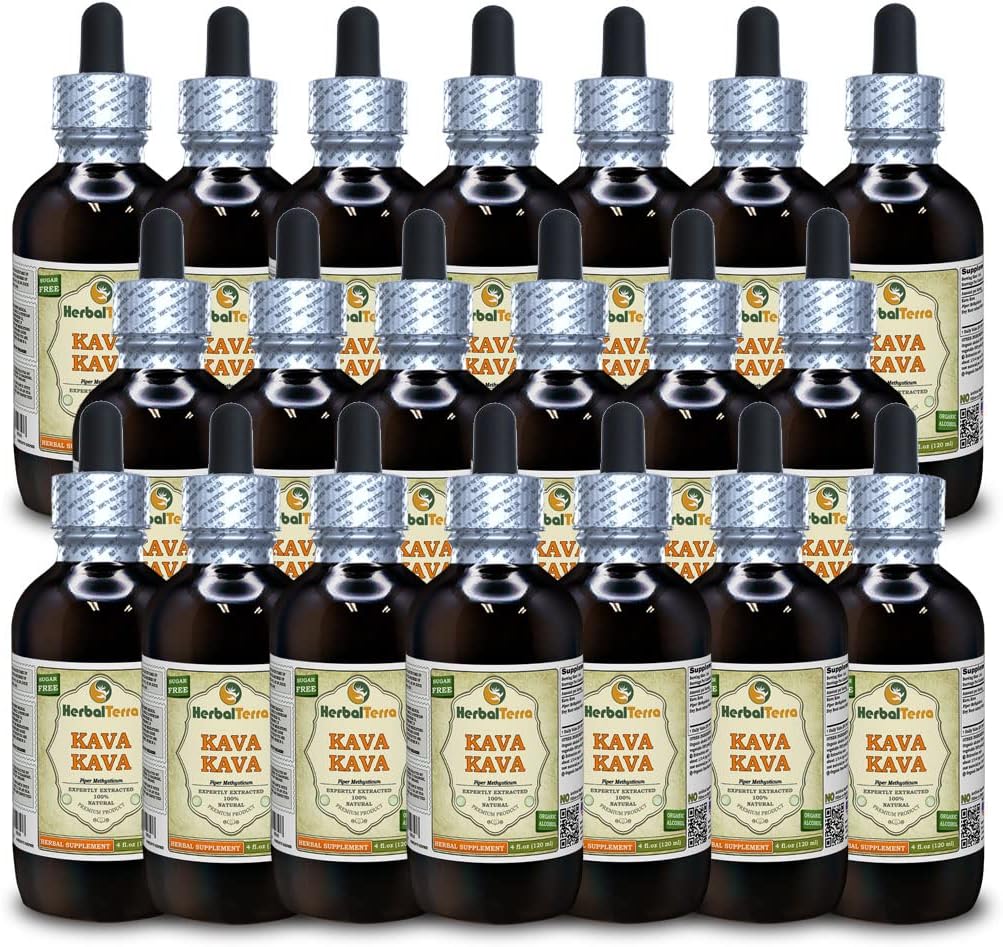 Kava Kava (Piper Methysticum) Tincture, Dried Root Liquid Extract (Brand Name: HerbalTerra, Proudly Made in USA) 20x4 fl.oz (20x120 ml)
