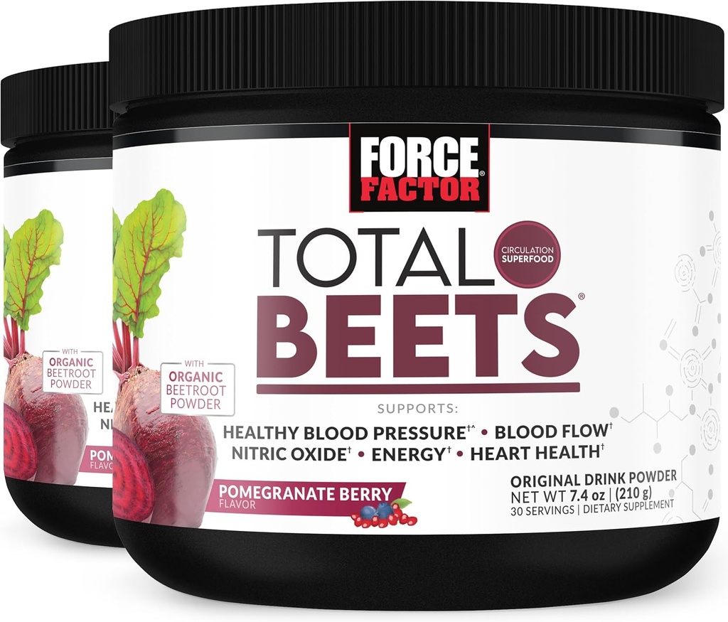 Forza Factor Total Beets Beets Mix Superfood Powder con Nitratos para apoiar a circulación, óxido nítrico, enerxía, resistencia e Stamina, Suplemento de saúde cardíaca cardiovascular 60, 2Pack