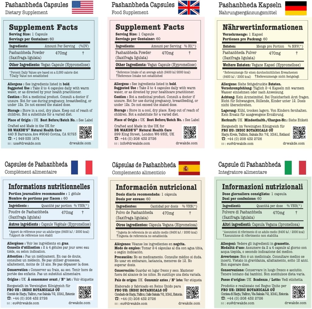 DR WAKDE'S Pashanbheda Capsules (Saxifraga ligulata) | 60 Veg Caps | Ayurvedic Supplement | Vegan | 100% Kräuter | Mengenrabatte
