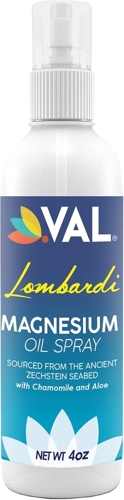 VAL Magnezijevo olje Spray 4 oz – Pure Zechstein s kamilico & Aloe – Pomoč v spanju, mišična pomoč, Srbeča koža Soother – Hitro absorbiranje, Nemastna – ZDA Made
