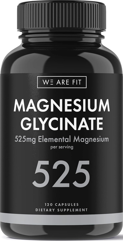 Glicenato de magnésio 525 mg Complexo Elemental -125% DV alta absorção Suplemento biodisponível para apoiar Níveis de magnésio, Vegan & Non-GMO, 120 tampas vegetais