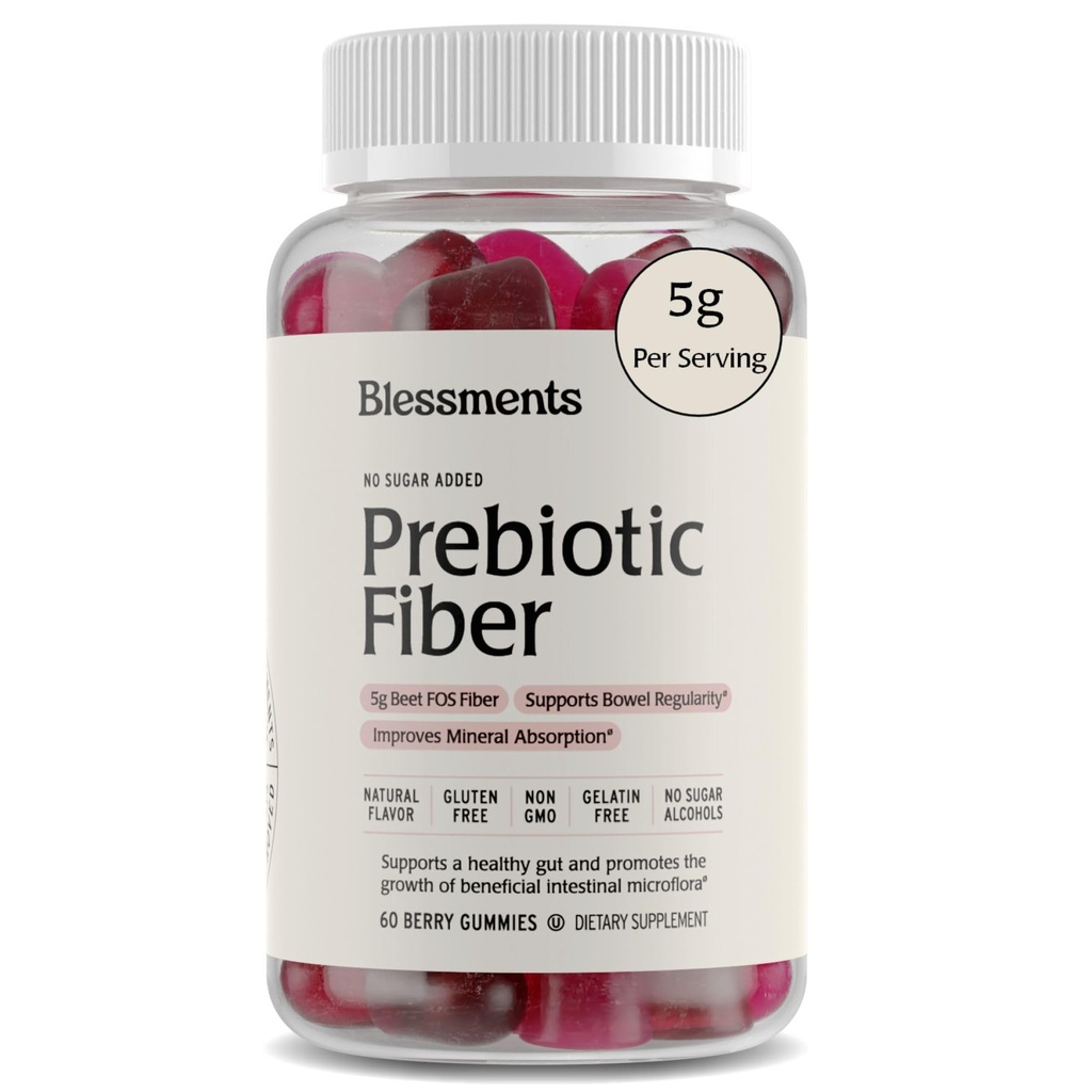 Prebiotic Fiber Gummies for Adults & Kids with No Added Sugar- 5g (60 Count) High Fiber Supplement Gummies - Vegan - Keto Friendly - Digestive Health Supplements