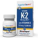 Superior source K2 (MK- 7) 100 mcg, with D3 (5 000 TV) Addition, Quick Solution MicroLingual Tablets, 60 Count, Inforced Bones, Cardiovascular & Immune System Support, Non- GMO
