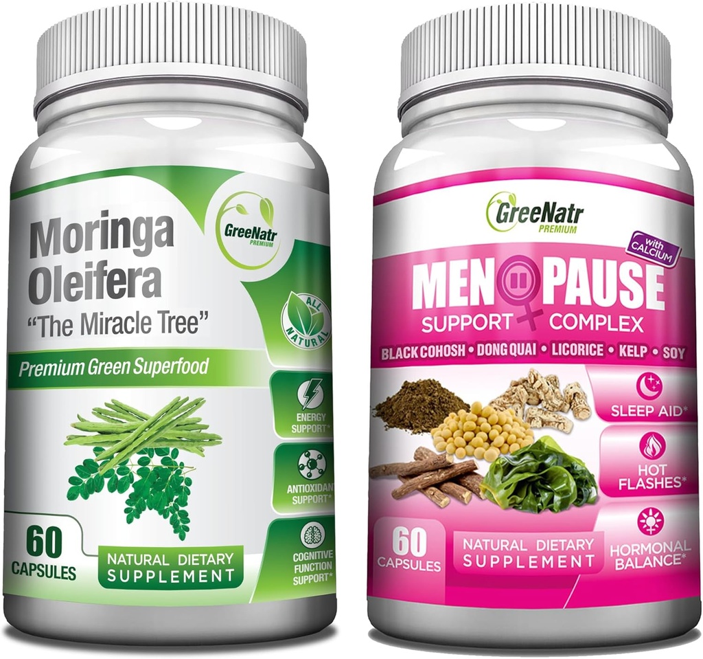 GreeNatr Pure Moringa Olefera per a Moiva Millora Plus Menopause Implementació del complex per a Flashes calentes, Night Sweats i Moilver Sws