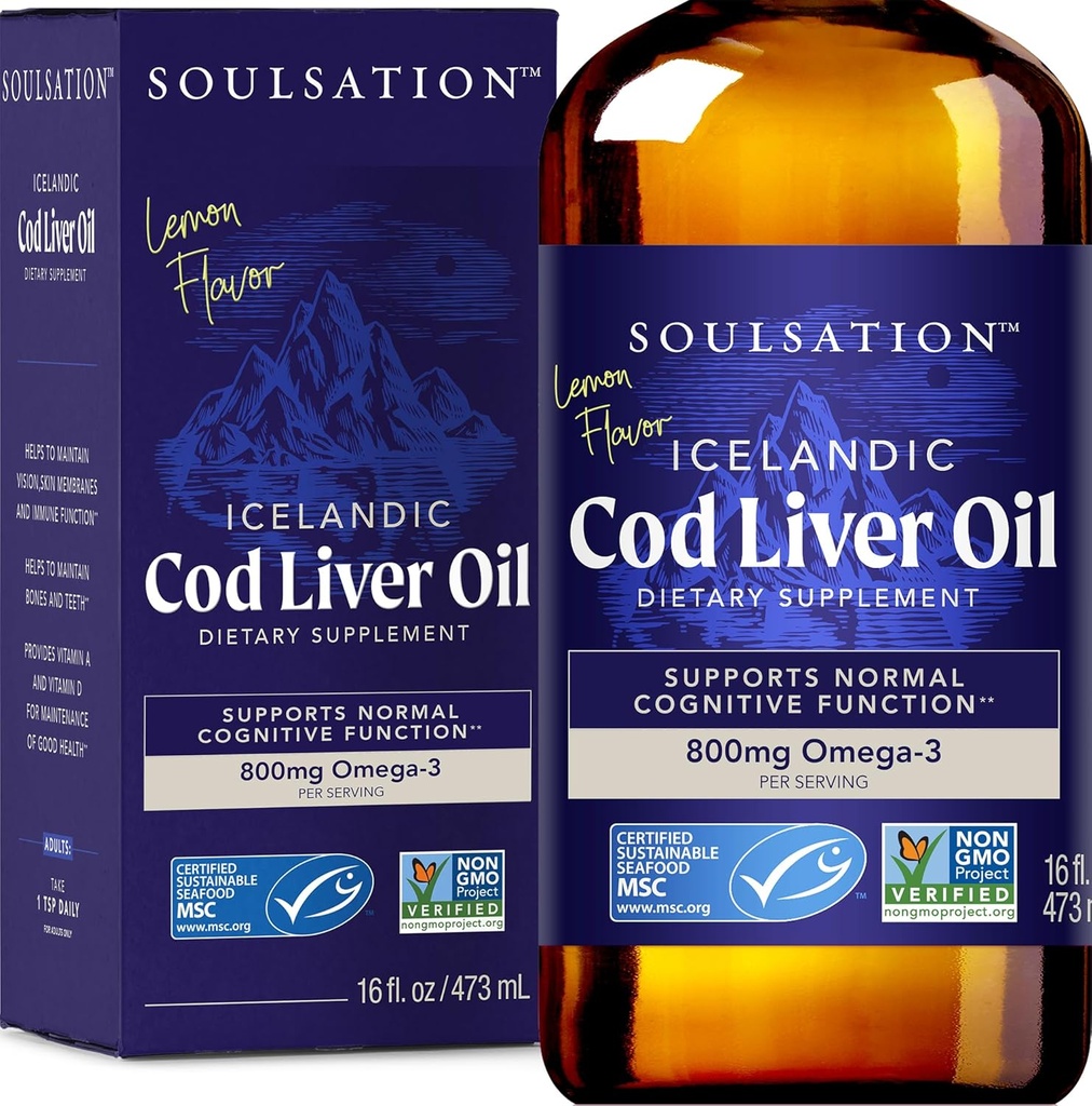 Isolasi Cod Liver Liver Liquid, Lemon (16oz) - Vitamin A & D, EPA & DHA - Membantu Vision, Skin Membranes & Immune Fungsi - MSC Bersertifikat, Non-GMO