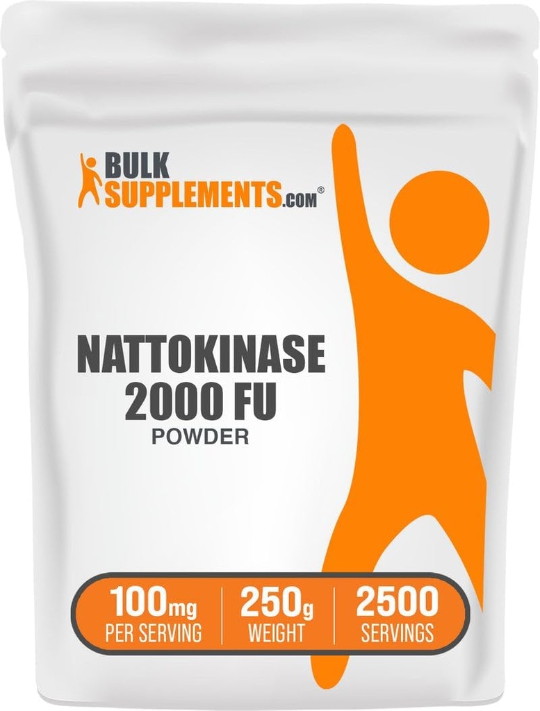 BulkSupplements.com Nattokinase 2000 FU Powder - Sourced from Natto Extract, Nattokinase Supplement - 100mg Natto Powder per Serving, 250g (8.8 oz) (balení po 1)