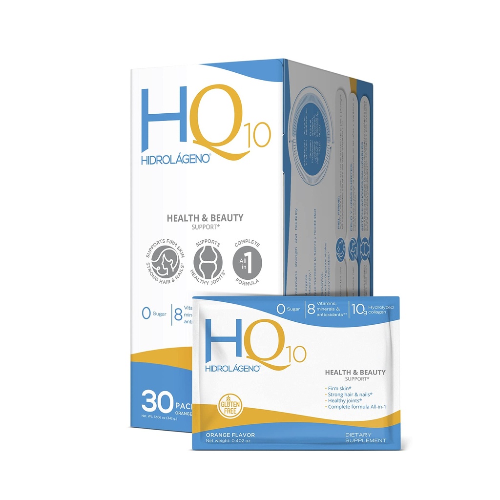 Hidrolageno Q10, Hydrolyzed Collagen, Vitamins, ZINC, Antioxidants, 30 sachets per Pack, 4.2 Ounce (Pack of 1)