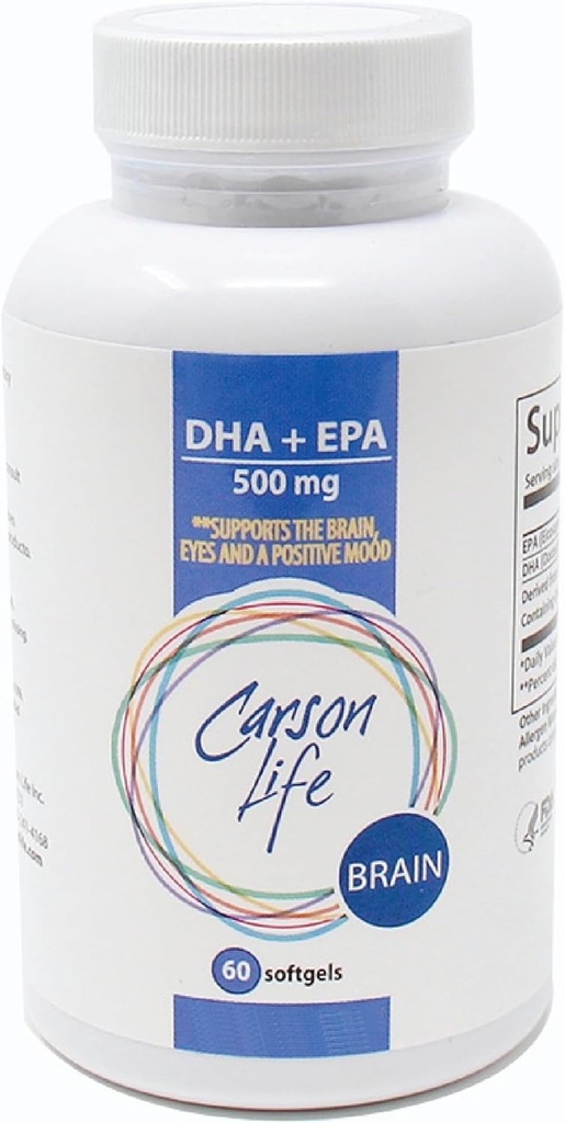 Carson Life DHA EPA Omega 3 Supplement - Advanced EPA DHA Omega 3 Supplement for Brain Function Support, Memory, Eye Function, and Positive Mood - Made in USA - 60 Softgels