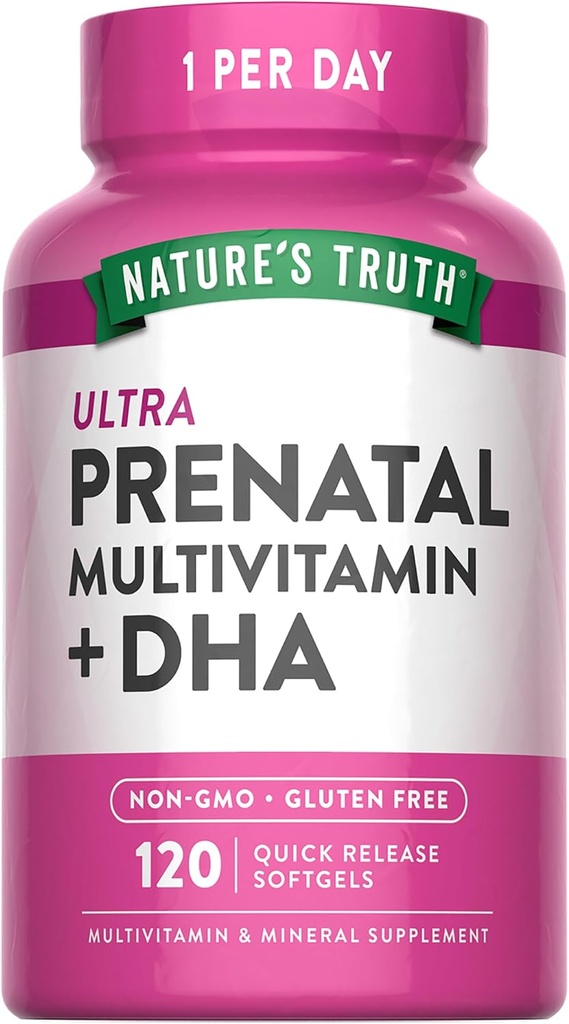 Vitamina Prenatale della Verità della Natura per le Donne | 120 Softgels | Non OGM & Gluten Integratore Multivitaminico Libero con DHA e Acido Folico