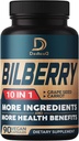 10in1 Extracto de Bilberry para Ojos Suplemento de 3 Meses - Equivalente 9260mg con semilla de uva, carrote, aderberry, Eyebright, Quercetina &amp; Más hierbas - No GMO, Gluten Gratis - 90 cápsulas Vegan
