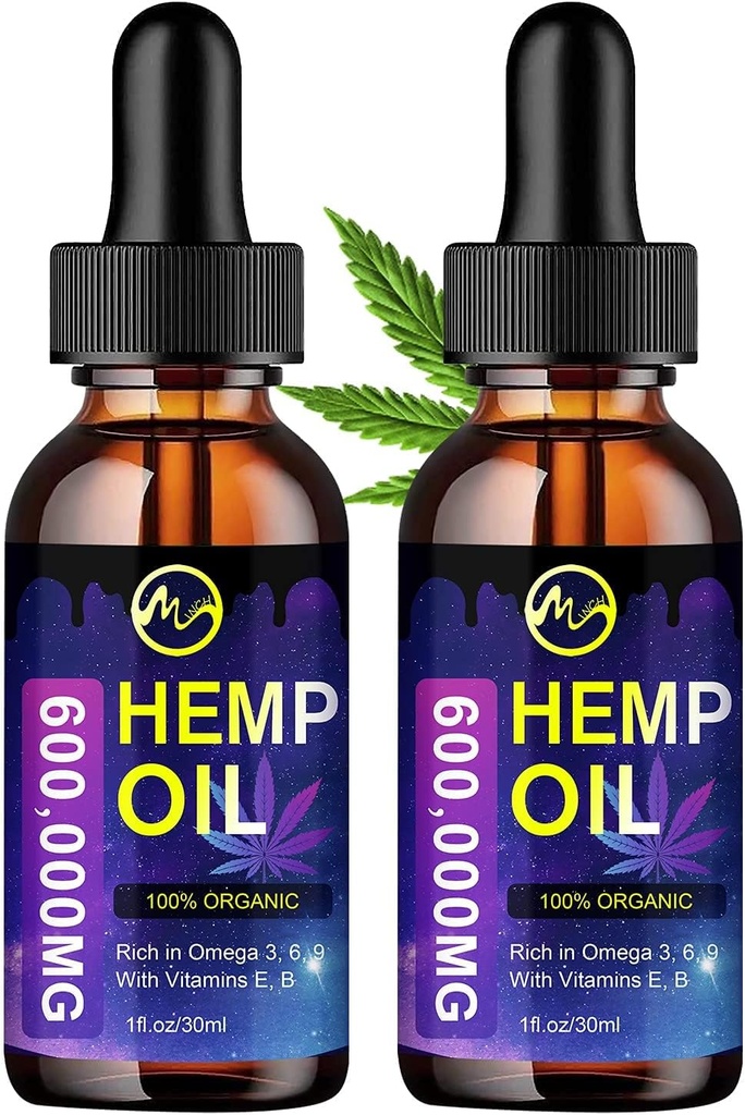 (2 pack) Hemp Oil Extract Drops 1.200,000 mg - Natural Plantlife Dietetic Supplement for Stress Relief / SLEP Aid, bogaty w Omega 3 6 9 & Witamina E