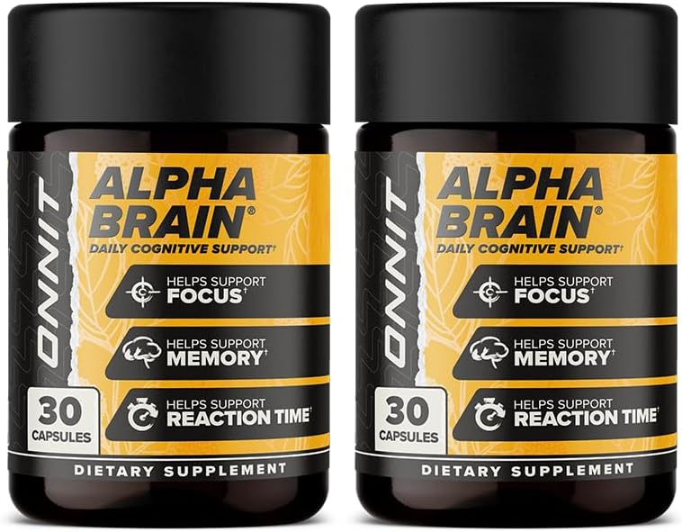 ONNIT Alpha Brain Premium Nootropic Brain Supplement for Men & Women - Caffeine-Free Focus kapsulak kontzentratzeko, Mental Clarity & Memory Support - Cat's Claw, Bacopa, Oat Straw (30ct 2-Pack)