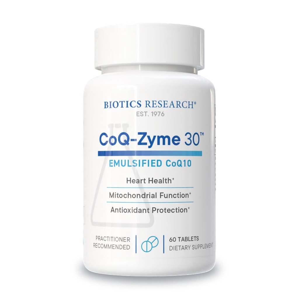 BIOTICS RESEARCH CoQZyme 30 Milligram of emulsified coenzyme Q10 CoQ10, Supplies Superoxide dismutase and catalase, Two Important antioxidants 60 Tabs