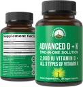 Vitamina D 2000 IU avanzata con tutti i 3 tipi di vitamina K D3 e vitamina K2, K1, MK-7 (MK7), integratori MK4. 60 Pillole di verdure piccole e facili da ingoiare (2000 IU)