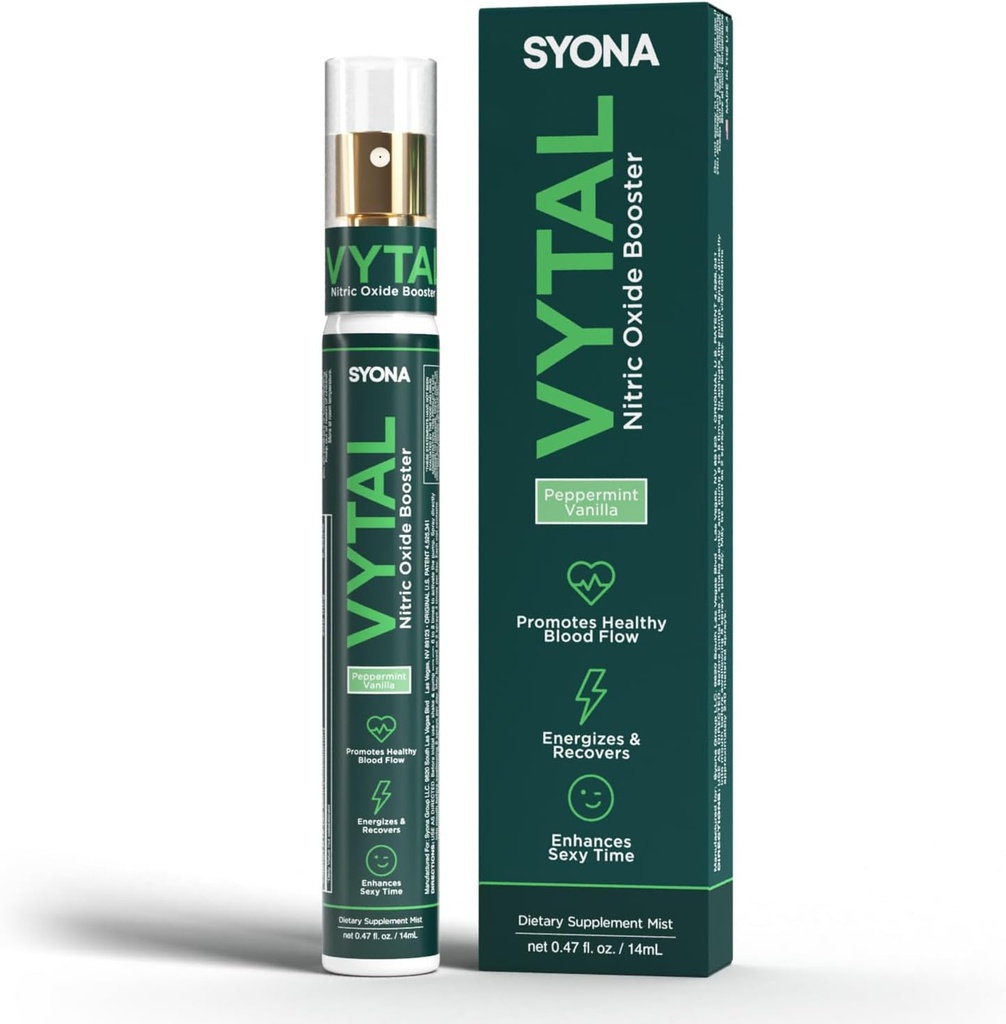SYONA - VYTAL - Boosting Spray - Herz-Kreislauf und kognitiv - Pfefferminz und Vanilla Flavor - B12, B3, L-Arginin - 14ml Pump Bottle